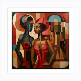 Two Women In Red Art Print