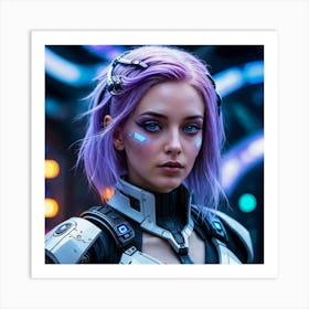 Futuristic Girl With Purple Hair 6 Art Print