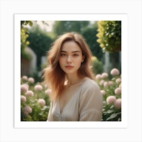 Photo Medium Shot Woman Posing In Romantic Garden 1 Art Print