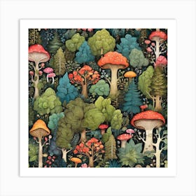 Mushrooms In The Forest Art Print