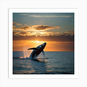 Humpback Whale Breaching At Sunset 22 Art Print