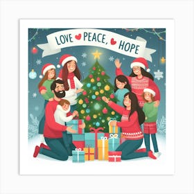 Christmas Family With Gifts Art Print