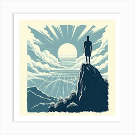 Man Standing On Top Of A Mountain Art Print