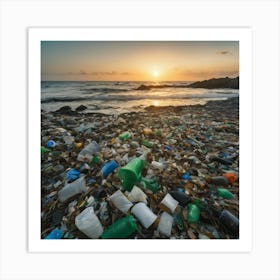 Plastic Pollution At Sunset Art Print