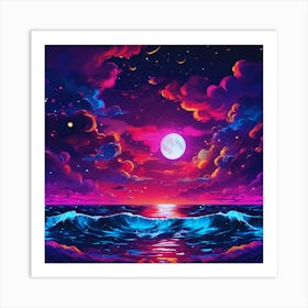 Moon And Waves Art Print