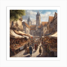 187038 Medieval Market Square With Vendors Selling Goods, Xl 1024 V1 0 Art Print