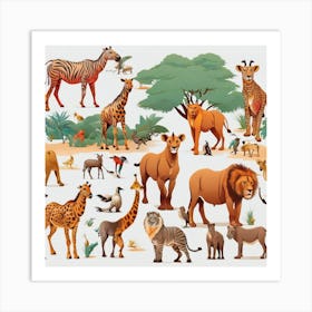 Leonardo Diffusion Xl Vector Set Of Various African Animals 0 (1) Art Print