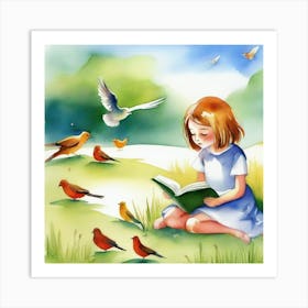 Little Girl Reading A Book Art Print