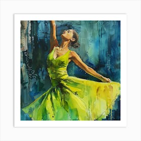 Beautiful Dancer In A Lime Green Dress Art Print