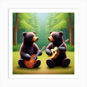 Bears Playing Guitar In The Forest 1 Art Print