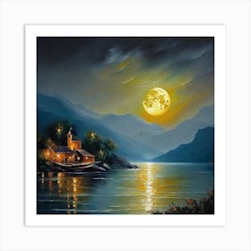 Moonlight Over Lake 1 Art Print