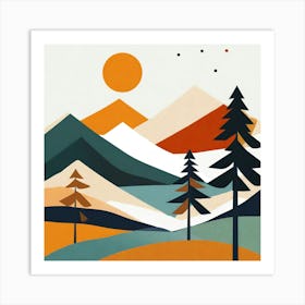 Forest And Mountains, Geometric Abstract Art Art Print