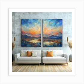 Pair Of Paintings Of Mountains And Lake 1 Art Print