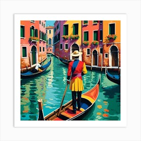 VENICE CANAL SOLO GONDOLIER Art Print