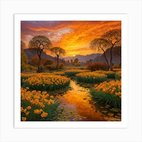 Sunset Over Tulips Art Print