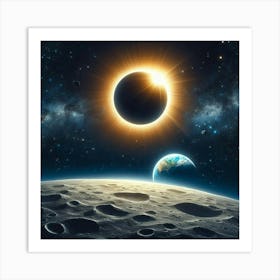 Solar Eclipse Over The Moon Art Print