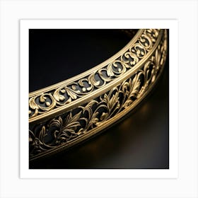 Bright Gold Metallic Border Smooth Texture Intricate Filigree Patterns Glinting Under Soft Diffu (2) Art Print