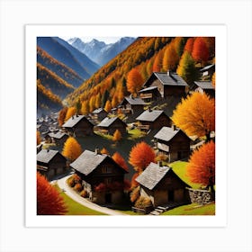 Autumn Village In The Alps 1 Art Print