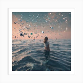 Woman In The Ocean Art Print