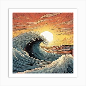 Wave At Sunset Art Print