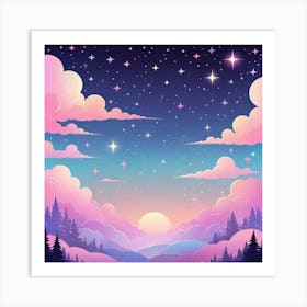 Sky With Twinkling Stars In Pastel Colors Square Composition 97 Art Print