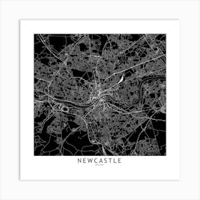 Newcastle Black And White Map Square Art Print