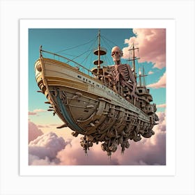 Steampunk Ship Flying Cubism Style Art Print