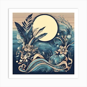 Moon And Flowers Art Print