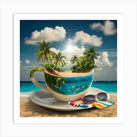 Coffee Cup With Beach Art Print