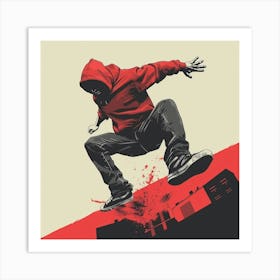 Skateboarder In Red 1 Art Print