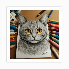 Cat Drawing 1 Art Print