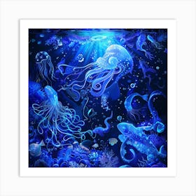 Blue Jellyfish Art Print