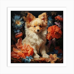 Dog In Flowers 3 Art Print