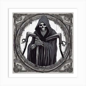 "Grim Reaper Art: A Haunting Black and White Illustration" Art Print