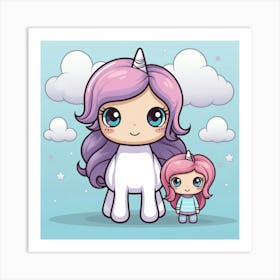 Cute Unicorn And Little Girl Art Print