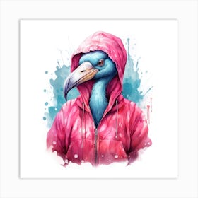 Watercolour Cartoon Flamingo In A Hoodie 3 Art Print