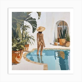 Patio With Pool In Mexico - expressionism Art Print