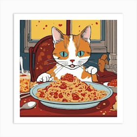 Cat Eating Spaghetti 7 Art Print