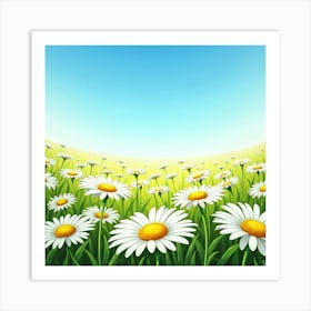 A Vibrant Daisy Field Under A Clear Blue Sky 3 Art Print