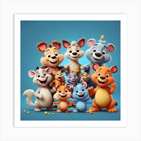 Family Of Cartoon Animals Art Print