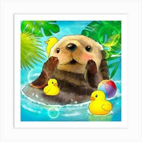 Otters In The Water Art Print