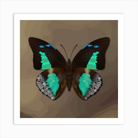 Mechanical Blue Butterfly The Doxocopa Cherubina On A Beige Background Art Print