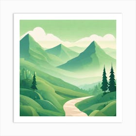 Misty mountains background in green tone 119 Art Print