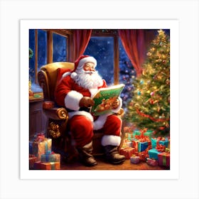 Santa Reading Art Print