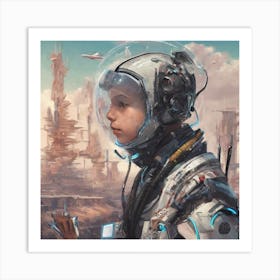 Futuristic Girl In Spacesuit Art Print