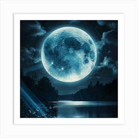 The Blue Moon Light Photo Illustration 3d Ren (1) Art Print