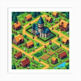 8-bit medieval village 1 Art Print