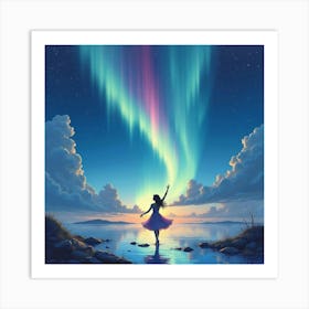 Watercolor Scene Of Dance Under A Shimmering Aurora 1 Art Print