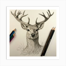 Deer Drawing 36 Art Print