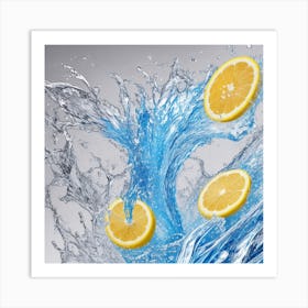 Water Splashing With Lemon Slices Art Print